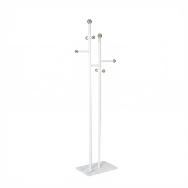Freestanding Coat Rack with Marble Base & 14 Hooks