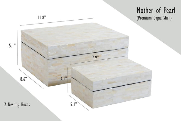 Mother of Pearl Decorative Keepsake Box Set of 2 with Lids