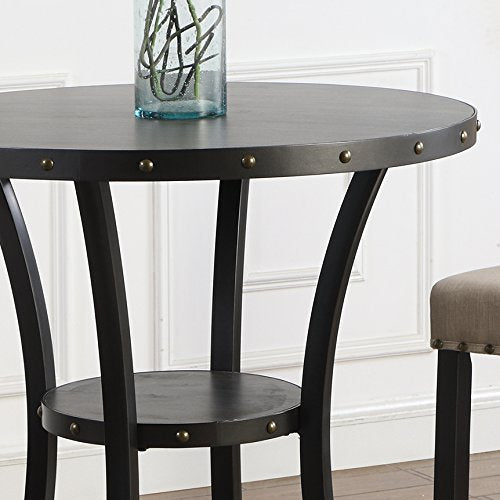 3-Piece Bar Height Dining Set – Round Table & Nail Head Stools