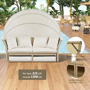 Outdoor Convertible Patio Daybed with Retractable Canopy