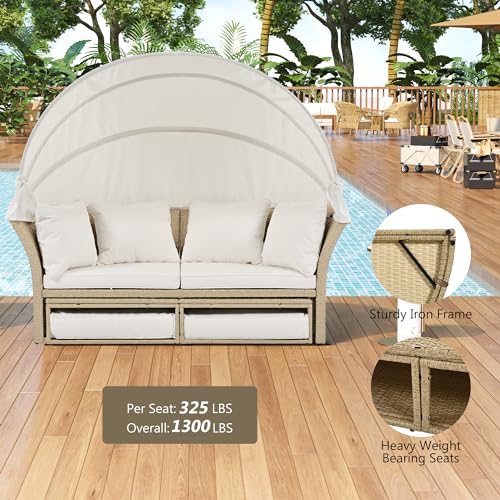 Outdoor Convertible Patio Daybed with Retractable Canopy