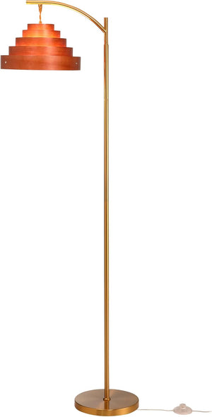 Layered Wood Shade Floor Lamp, Mid-Century Modern, E26, Foot Pedal Switch
