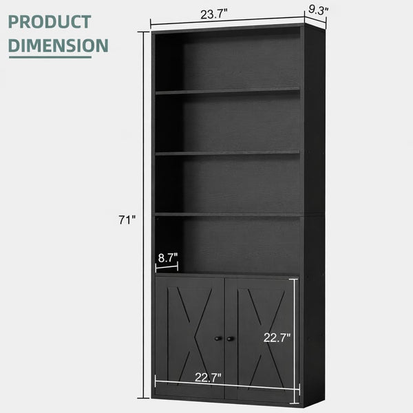6-Tier Bookshelf with Cabinet Door, 71" Tall