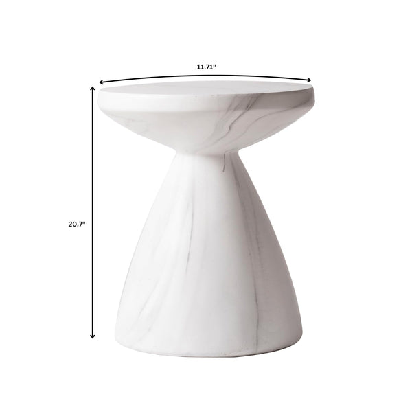 Round Fiberstone Side Table with Hourglass Pedestal Base – Indoor & Outdoor Accent Table