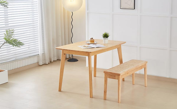 40" Wooden Dining Bench with Woven Rattan Seat