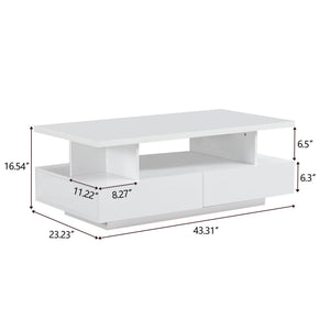 LED Coffee Table with 4 Drawers & Open Shelf – White