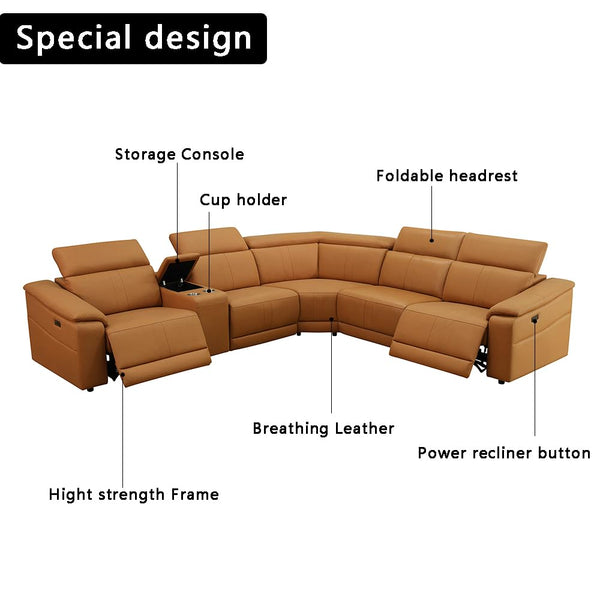 Power Recliner Sectional Sofa with Storage Console