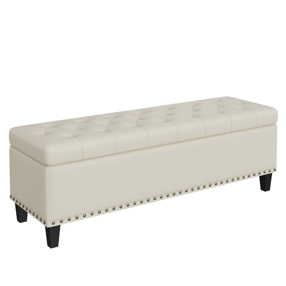 Faux Leather Storage Ottoman Bench, 51" Long, 30 Gallon, Tufted, Wooden Legs