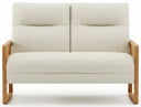 Linen Loveseat with Natural Rattan Arms & Oak Legs