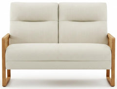 Linen Loveseat with Natural Rattan Arms & Oak Legs