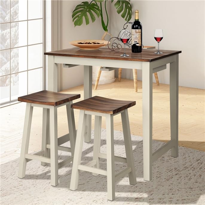 3-Piece Counter Height Bistro Table Set with Saddle Stools