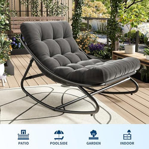 Outdoor Metal Rocking Chair with Thick Cushion – 450 lbs Capacity