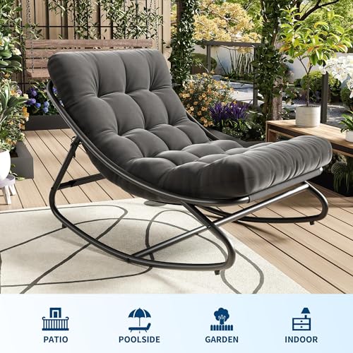 Outdoor Metal Rocking Chair with Thick Cushion – 450 lbs Capacity