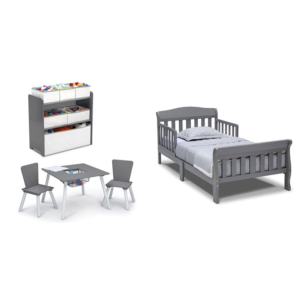 Toddler Playroom Set with Toddler Bed – Table, Chairs, Toy Organizer & Bed Bundle