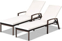 PE Rattan Chaise Lounge Chair Set of 2 with Adjustable Backrest & Cushions