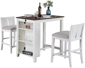 3-Piece Counter Height Dining Set with USB Charging & Storage Shelves