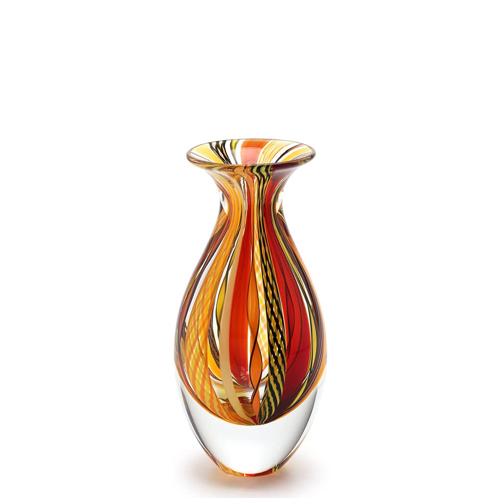 Hand Blown Glass Vase – Red Murano Style Boho Art Glass