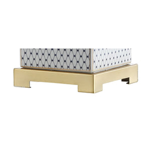 Ceramic Ginger Jar LED Table Lamp – Chinoiserie Fishnet Pattern, Linen Shade