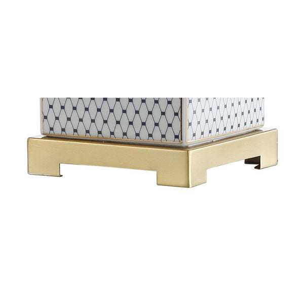 Ceramic Ginger Jar LED Table Lamp – Chinoiserie Fishnet Pattern, Linen Shade