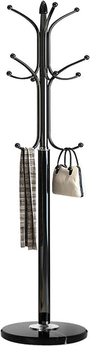Metal Coat Rack Stand with Marble Base – 12 Hooks