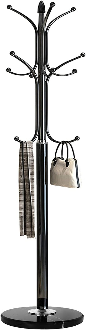 Metal Coat Rack Stand with Marble Base – 12 Hooks