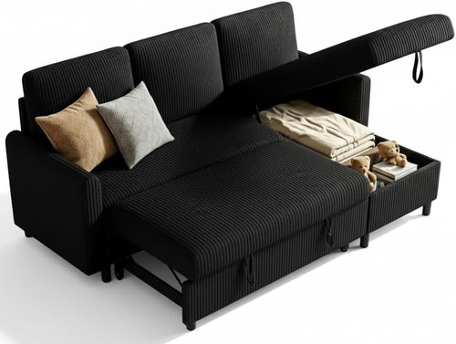 L-Shaped Sleeper Sectional Sofa with Storage Chaise