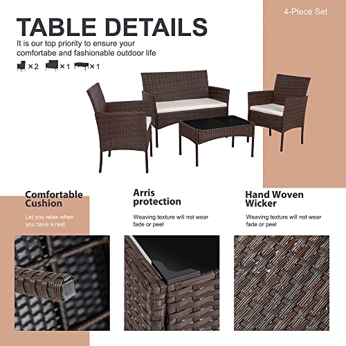 4-Piece Outdoor Wicker Patio Conversation Set with Loveseat & Coffee Table