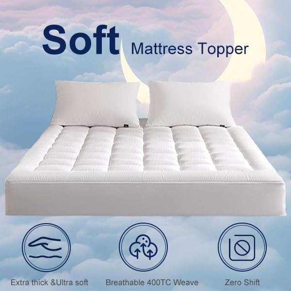 2-Inch Pillow Top Mattress Topper with Cotton Surface and Deep Pocket Fit
