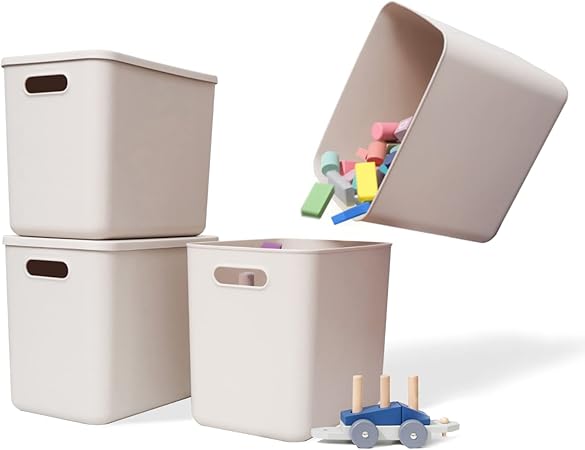 Lidded Plastic Storage Baskets 6-Pack