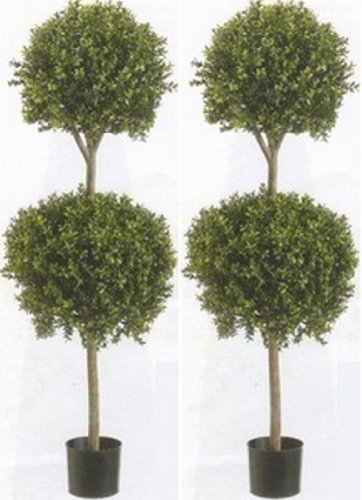 Outdoor Artificial Boxwood Double Ball Topiary Trees (Set of 2)