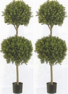 Outdoor Artificial Boxwood Double Ball Topiary Trees (Set of 2)