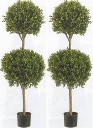 Outdoor Artificial Boxwood Double Ball Topiary Trees (Set of 2)