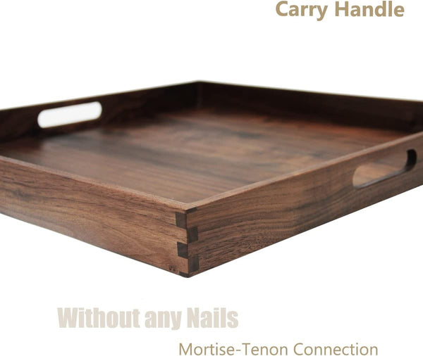 Walnut Wood Serving Tray Set of 2 with Handles