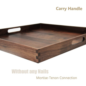 Walnut Wood Serving Tray Set of 2 with Handles