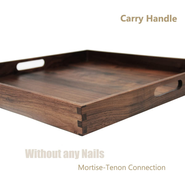 Walnut Wood Serving Tray Set of 2 with Handles