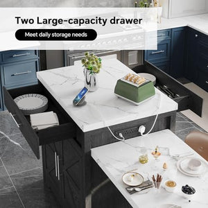 Kitchen Island with Extendable Dining Table & Storage