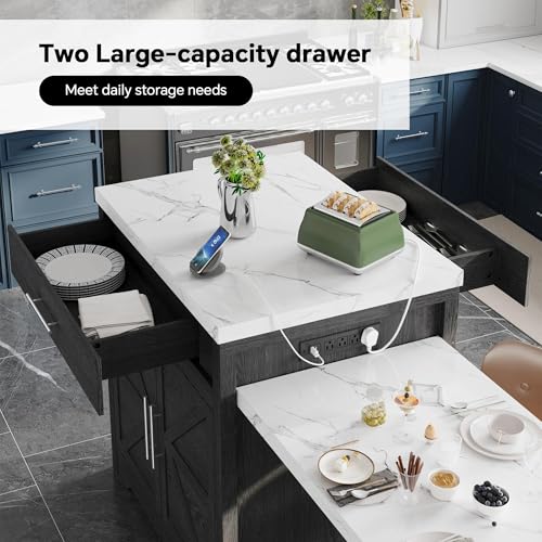 Kitchen Island with Extendable Dining Table & Storage