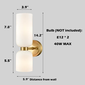 Modern 2-Light Wall Sconce Set of 2 with Milky White Glass Shade