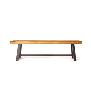 Outdoor Acacia Wood and Rustic Metal Bench