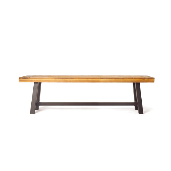 Outdoor Acacia Wood and Rustic Metal Bench