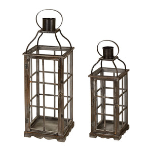 Farmhouse Wooden Candle Lanterns Set of 2 – Indoor & Outdoor Decorative Floor Lanterns