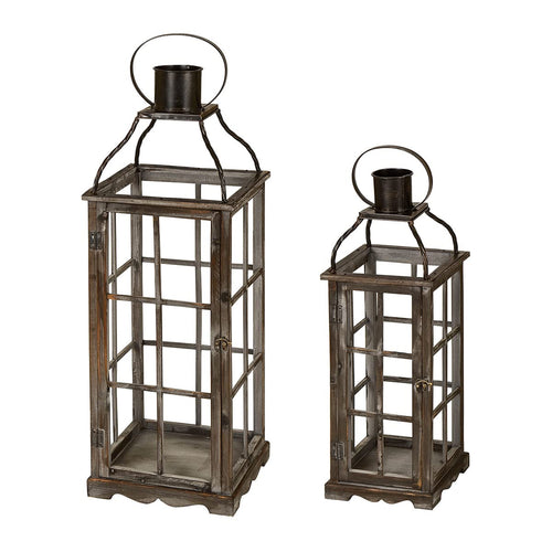 Farmhouse Wooden Candle Lanterns Set of 2 – Indoor & Outdoor Decorative Floor Lanterns