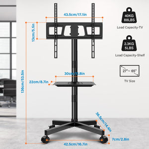 Rolling TV Stand with Height Adjustable Shelf for 23–65 Inch TVs