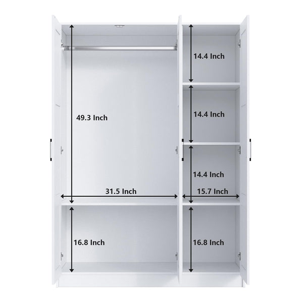 3-Door Wooden Wardrobe Closet