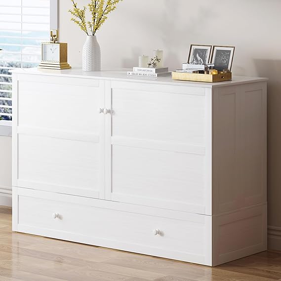 Queen Murphy Bed Cabinet with USB Charging & Storage