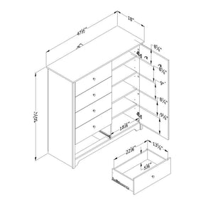 Door Chest with 5 Drawers and Adjustable Shelves