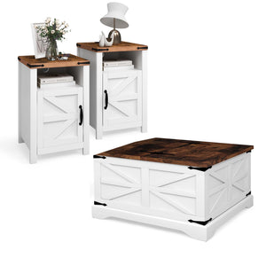 3-Piece Farmhouse Coffee Table & Side Tables Set with Storage