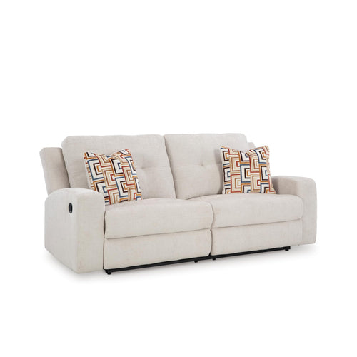 Beige Tufted Manual Reclining Sofa with Accent Pillows