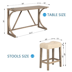 4-Piece Bar Table Set with USB Port & Upholstered Stools