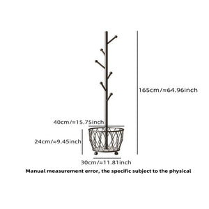 Freestanding Metal Coat Rack with Basket